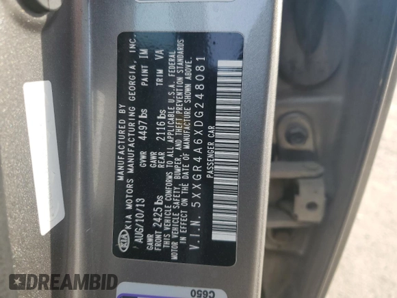 2013 Kia Optima SX с VIN 5XXGR4A6XDG248081, выставлен на аукционе Copart как лот 55997735 с пробегом 122 088 миль миль и Списание • Salvage title. История ставок и продаж доступна на DreamBid. Изображение 12.