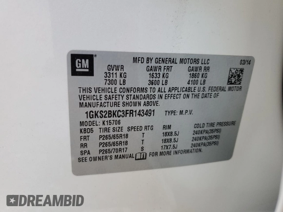 2015 GMC Yukon SLT with VIN 1GKS2BKC3FR143491, listed as a Copart auction lot 76062044 with Not Provided miles and Salvage Title. Bid and sale history available at DreamBid. Image 13.