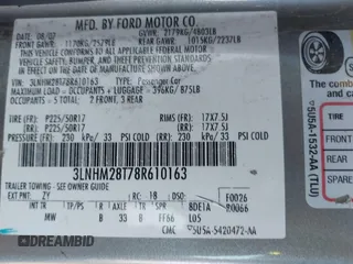 2008 Lincoln MKZ with VIN 3LNHM28T78R610163, listed as a IAAI auction lot 40596301 with 0 mi miles. Bid and sale history available at carsss.com. Image 9.