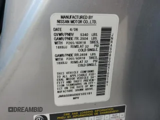 2006 Infiniti FX z VIN JNRAS08U06X105191, wystawiony jako Copart lot #70907784 z przebiegiem 169 050 mil mil oraz Szkody całkowita. Historia ofert i sprzedaży dostępna na DreamBid. Obrazek 13.