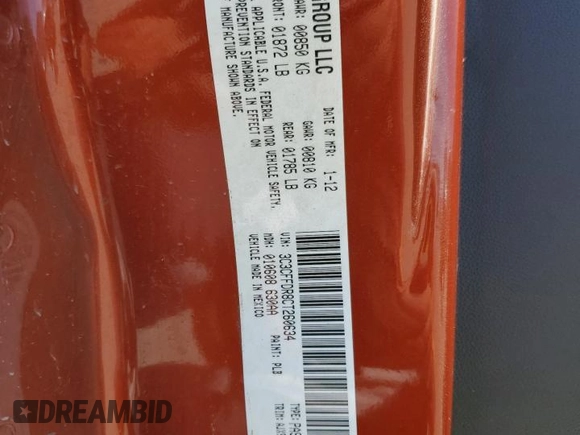 2012 FIAT 500 Pop with VIN 3C3CFFDR8CT260634, listed as a Copart auction lot 57174845 with 106,905 mi miles and Salvage title. Bid and sale history available at DreamBid. Image 12.