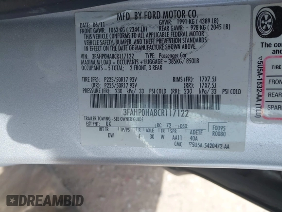 2012 Ford Fusion SE z VIN 3FAHP0HA8CR117122, wystawiony jako IAAI lot #42215141 z przebiegiem 158 703 mil mil oraz . Historia ofert i sprzedaży dostępna na DreamBid. Obrazek 9.