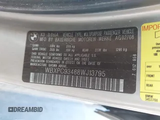 2008 BMW X3 3.0si with VIN WBXPC93488WJ13795, listed as a IAAI auction lot 42018052 with 151,972 mi miles. Bid and sale history available at carsss.com. Image 9.