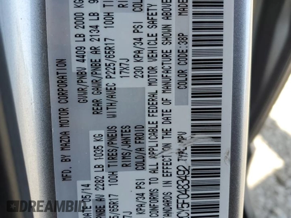 2015 Mazda CX-5 Touring with VIN JM3KE2CY5F0483492, listed as a Copart auction lot 48426065 with 158,749 mi miles and Salvage Title. Bid and sale history available at carsss.com. Image 13.
