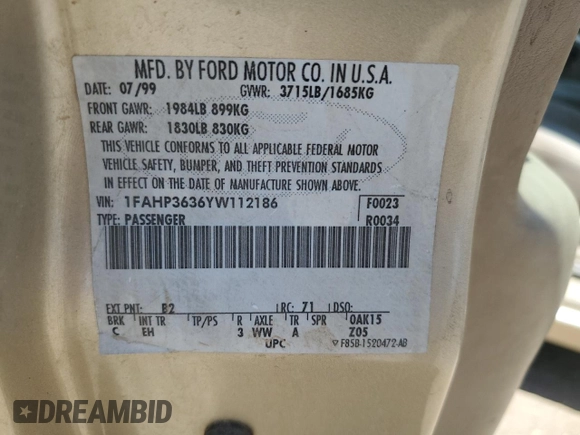 2000 Ford Focus SE Fleet с VIN 1FAHP3636YW112186, выставлен на аукционе Copart как лот 59626825 с пробегом 88 885 миль миль и Чистый • Clean title. История ставок и продаж доступна на DreamBid. Изображение 12.