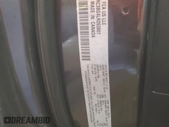 2020 Chrysler Pacifica Launch Edition with VIN 2C4RC3BG4LR263807, listed as a Copart auction lot 56363255 with Not provided miles and Salvage title. Bid and sale history available at DreamBid. Image 13.