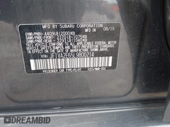 2020 Subaru WRX STI z VIN JF1VA2E65L9800214, wystawiony jako IAAI lot #42356355 z przebiegiem 80 377 mil mil oraz . Historia ofert i sprzedaży dostępna na DreamBid. Obrazek 9.