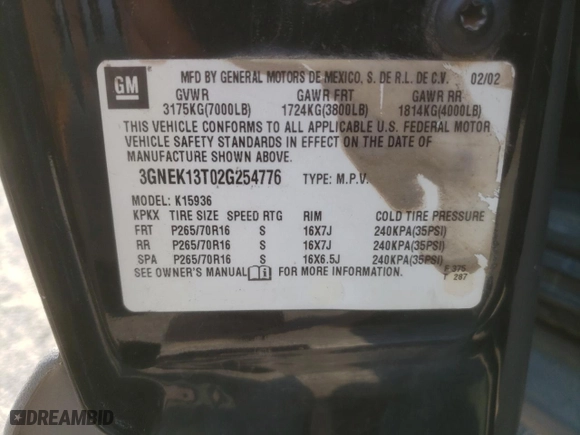 2002 Chevrolet Avalanche with VIN 3GNEK13T02G254776, listed as a Copart auction lot 50933565 with 0 mi miles and Salvage Title. Bid and sale history available at carsss.com. Image 12.