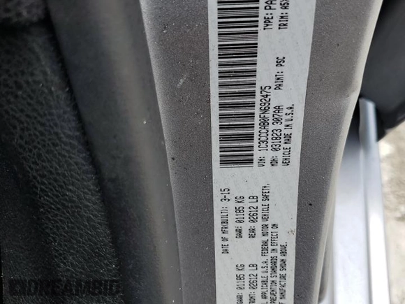 2015 Chrysler 200 Limited with VIN 1C3CCCAB0FN692475, listed as a Copart auction lot 51680985 with 107,596 mi miles and Salvage Title. Bid and sale history available at carsss.com. Image 12.