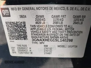 2025 Chevrolet Equinox FWD LT with VIN 3GNAXHEG1SL140298, listed as a IAAI auction lot 41801742 with 3,640 mi miles and . Bid and sale history available at DreamBid. Image 9.