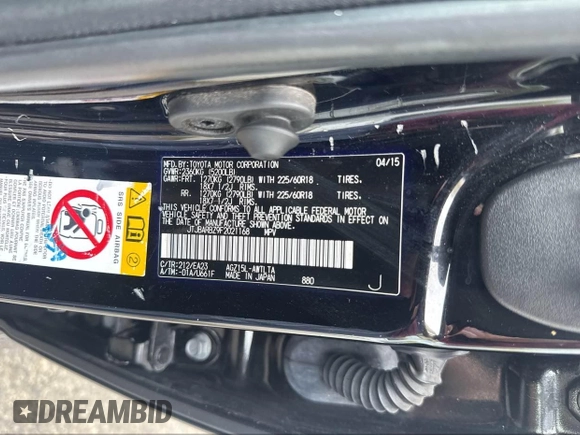 2015 Lexus NX 200t с VIN JTJBARBZ9F2021168, выставлен на аукционе IAAI как лот 42585547 с пробегом 229 535 миль миль и . История ставок и продаж доступна на DreamBid. Изображение 9.
