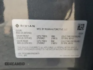 2024 Rivian R1S Adventure z VIN 7PDSGBBA0RN038679, wystawiony jako Copart lot #66486464 z przebiegiem Nie podano mil oraz Szkody całkowita. Historia ofert i sprzedaży dostępna na DreamBid. Obrazek 14.