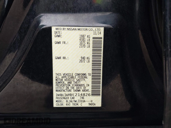 2015 Nissan Altima SL z VIN 1N4BL3AP8FC214826, wystawiony jako IAAI lot #39070354 z przebiegiem 84 949 mil mil oraz . Historia ofert i sprzedaży dostępna na DreamBid. Obrazek 9.
