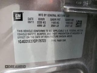 2012 Buick LaCrosse Premium 1 with VIN 1G4GD5E37CF176723, listed as a Copart auction lot 55230075 with 147,210 mi miles and Salvage title. Bid and sale history available at DreamBid. Image 12.