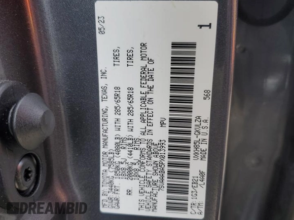 2023 Toyota Sequoia SR5 with VIN 7SVAAABA5PX013993, listed as a Copart auction lot 81486754 with 18,740 mi miles and Salvage Title. Bid and sale history available at carsss.com. Image 14.