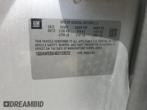 2014 Cadillac CTS AWD with VIN 1G6AW5SX4E0123532, listed as a Copart auction lot 55389825 with 114,807 mi miles and Salvage title. Bid and sale history available at DreamBid. Image 12.