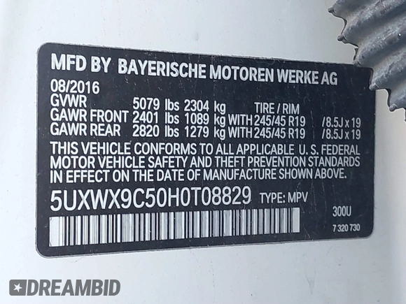2017 BMW X3 xDrive28i z VIN 5UXWX9C50H0T08829, wystawiony jako IAAI lot #41815714 z przebiegiem 79 120 mil mil oraz . Historia ofert i sprzedaży dostępna na DreamBid. Obrazek 9.