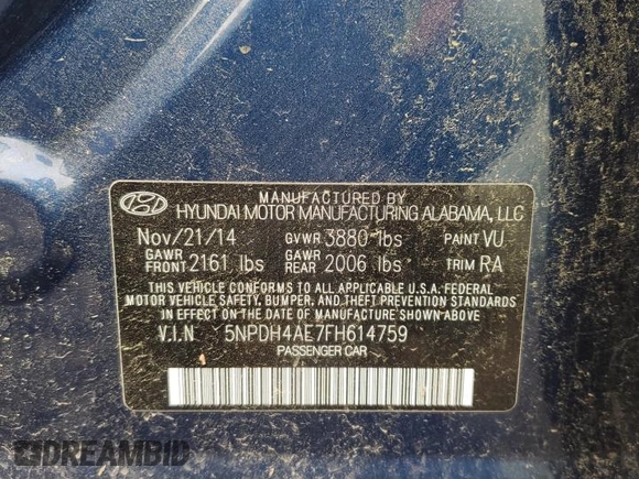 2015 Hyundai Elantra SE z VIN 5NPDH4AE7FH614759, wystawiony jako Copart lot #58967455 z przebiegiem 85 725 mil mil oraz Szkoda całkowita • Salvage title. Historia ofert i sprzedaży dostępna na DreamBid. Obrazek 12.