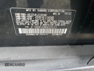 2022 Subaru WRX Premium with VIN JF1VBAF60N9005533, listed as a Copart auction lot 49636655 with 42,109 mi miles and Salvage Title. Bid and sale history available at carsss.com. Image 14.