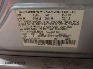 2005 Nissan Maxima SE z VIN 1N4BA41E65C869088, wystawiony jako IAAI lot #41517028 z przebiegiem Nie podano mil oraz . Historia ofert i sprzedaży dostępna na DreamBid. Obrazek 9.