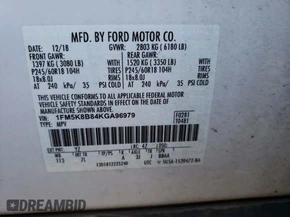 2019 Ford Explorer with VIN 1FM5K8B84KGA96979, listed as a Copart auction lot 49215555 with 139,017 mi miles and Salvage title. Bid and sale history available at DreamBid. Image 14.