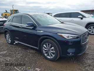 2021 Infiniti QX50 LUXE with VIN 3PCAJ5BA8MF115974, listed as a IAAI auction lot 41321910 with 52,109 mi miles. Bid and sale history available at carsss.com. Image 1.