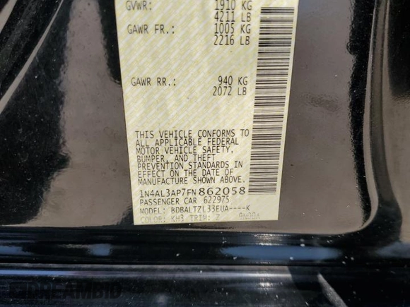 2015 Nissan Altima SL with VIN 1N4AL3AP7FN862058, listed as a Copart auction lot 61431795 with 196,193 mi miles and Salvage title. Bid and sale history available at DreamBid. Image 12.
