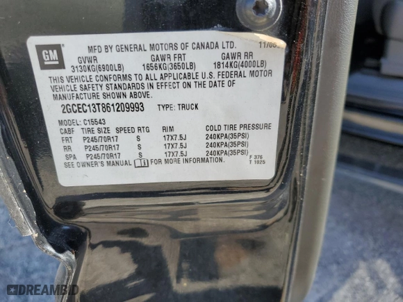 2006 Chevrolet Silverado 1500 LT2 with VIN 2GCEC13T861209993, listed as a Copart auction lot 73947384 with 260,159 mi miles and Salvage Title. Bid and sale history available at carsss.com. Image 12.
