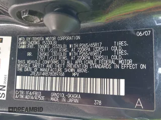 2007 Toyota 4Runner SR5 with VIN JTEZU14R878089768, listed as a IAAI auction lot 41997364 with 189,295 mi miles and . Bid and sale history available at DreamBid. Image 9.