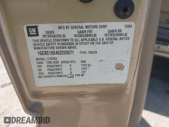 2005 Chevrolet Silverado 1500 Work Truck с VIN 1GCEC19X45Z220571, выставлен на аукционе IAAI как лот 42010514 с пробегом 192 394 миль миль и . История ставок и продаж доступна на DreamBid. Изображение 9.