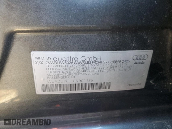 2008 Audi RS 4 z VIN WUADU78E18N901135, wystawiony jako Copart lot #78098074 z przebiegiem 129 435 mil mil oraz Tytuł czysty. Historia ofert i sprzedaży dostępna na DreamBid. Obrazek 12.