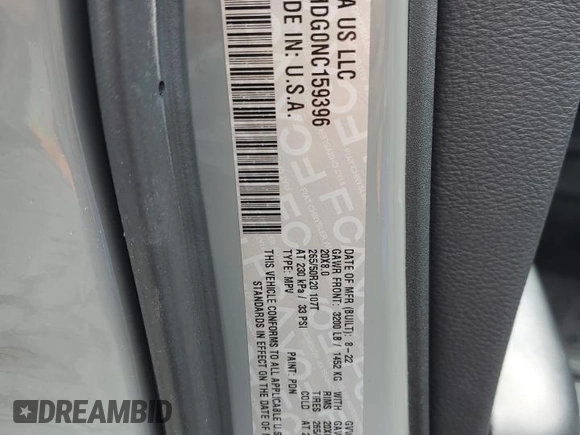 2022 Dodge Durango GT Plus with VIN 1C4RDHDG0NC159396, listed as a Copart auction lot 48930655 with 16,896 mi miles and Salvage Title. Bid and sale history available at DreamBid. Image 14.