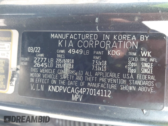 2023 Kia Sportage EX with VIN KNDPVCAG4P7014112, listed as a IAAI auction lot 42610022 with 50,680 mi miles and . Bid and sale history available at DreamBid. Image 9.