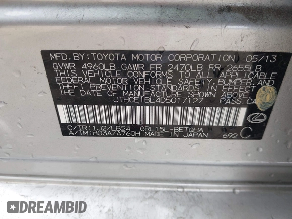 2013 Lexus GS 350 with VIN JTHCE1BL4D5017127, listed as a IAAI auction lot 41693967 with 152,345 mi miles. Bid and sale history available at carsss.com. Image 9.