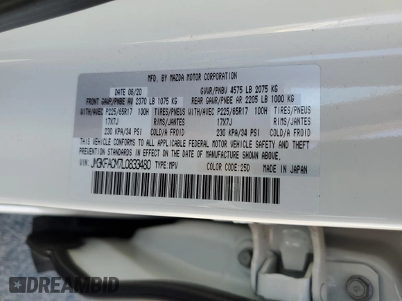 2020 Mazda CX-5 Touring z VIN JM3KFACM7L0833480, wystawiony jako Copart lot #58270225 z przebiegiem 46 061 mil mil oraz Szkoda całkowita • Salvage title. Historia ofert i sprzedaży dostępna na DreamBid. Obrazek 13.