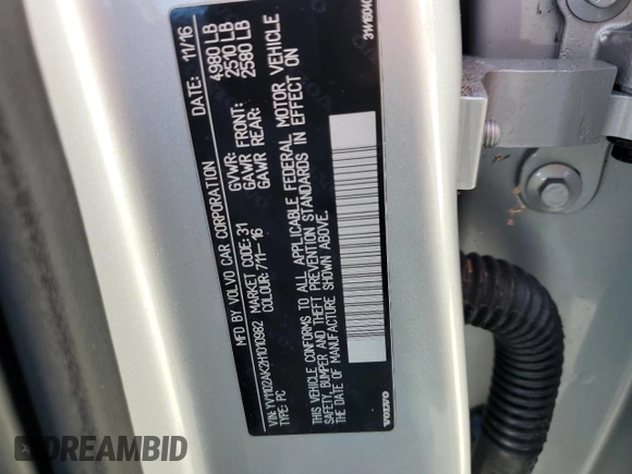 2017 Volvo S90 Momentum z VIN YV1102AK2H1010982, wystawiony jako Copart lot #78193174 z przebiegiem Nie podano mil oraz Nie do naprawy • Non repairable. Historia ofert i sprzedaży dostępna na DreamBid. Obrazek 13.
