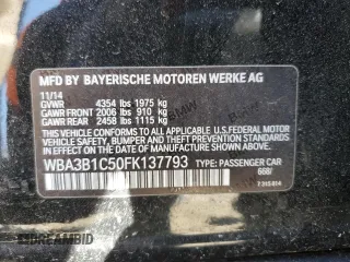 2015 BMW 3 Series 320i with VIN WBA3B1C50FK137793, listed as a Copart auction lot 49381875 with 57,874 mi miles and Salvage Title. Bid and sale history available at carsss.com. Image 12.