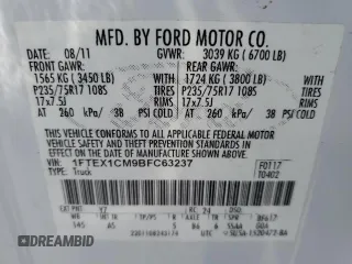 2011 Ford F-150 XL with VIN 1FTEX1CM9BFC63237, listed as a Copart auction lot 41920575 with 215,669 mi miles and Salvage Title. Bid and sale history available at carsss.com. Image 12.