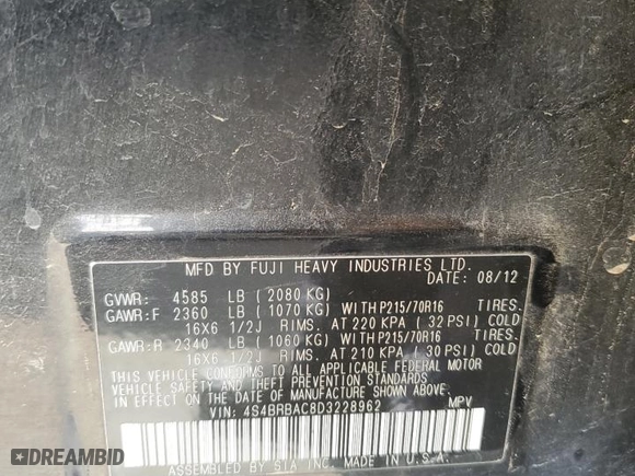 2013 Subaru Outback 2.5i with VIN 4S4BRBAC8D3228962, listed as a Copart auction lot 44514805 with 193,169 mi miles and Salvage Title. Bid and sale history available at carsss.com. Image 14.