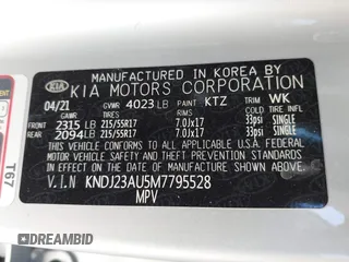 2021 Kia Soul S with VIN KNDJ23AU5M7795528, listed as a IAAI auction lot 41718018 with 75,098 mi miles and . Bid and sale history available at DreamBid. Image 9.
