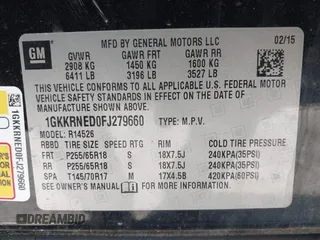 2015 GMC Acadia SLE with VIN 1GKKRNED0FJ279660, listed as a IAAI auction lot 41902710 with 114,316 mi miles and . Bid and sale history available at DreamBid. Image 9.