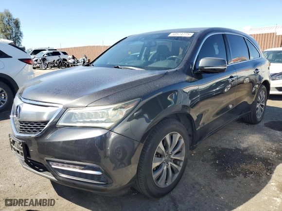 2014 Acura MDX Tech Pkg with VIN 5FRYD3H49EB005026, listed as a Copart auction lot 50574725 with 122,881 mi miles and Salvage Title. Bid and sale history available at carsss.com. Image 1.