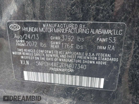 2013 Hyundai Elantra Limited with VIN 5NPDH4AE2DH407340, listed as a IAAI auction lot 42135587 with 126,826 mi miles and . Bid and sale history available at DreamBid. Image 9.