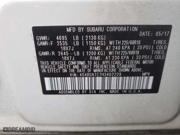 2017 Subaru Outback Touring with VIN 4S4BSATC7H3402229, listed as a Copart auction lot 88716185 with 46,436 mi miles and Salvage Title. Bid and sale history available at carsss.com. Image 12.
