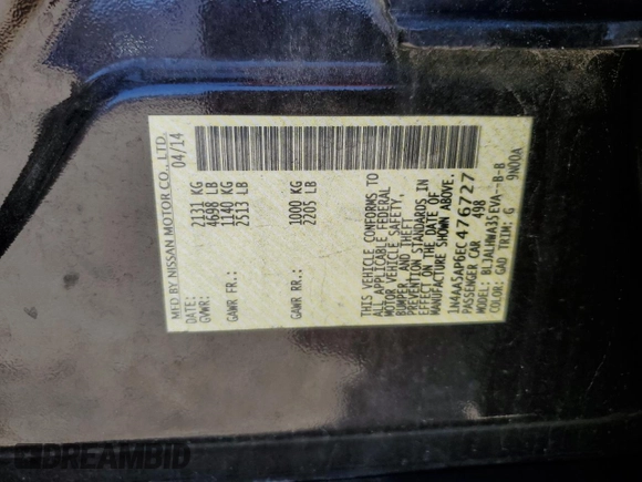 2014 Nissan Maxima S with VIN 1N4AA5AP6EC476727, listed as a Copart auction lot 49458125 with 141,656 mi miles and Salvage title. Bid and sale history available at DreamBid. Image 12.