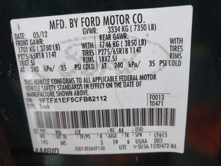 2012 Ford F-150 XL with VIN 1FTFX1EF5CFB82112, listed as a IAAI auction lot 41683025 with 202,686 mi miles and . Bid and sale history available at DreamBid. Image 9.
