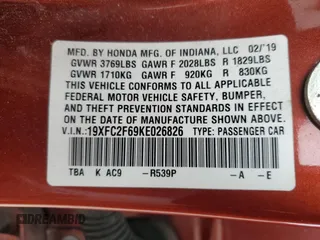 2019 Honda Civic Sedan LX with VIN 19XFC2F69KE026826, listed as a Copart auction lot 46925745 with 112,561 mi miles and Salvage Title. Bid and sale history available at carsss.com. Image 12.