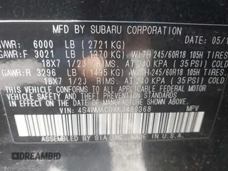 2019 Subaru Ascent Premium with VIN 4S4WMACDXK3480368, listed as a IAAI auction lot 42569764 with 80,450 mi miles and . Bid and sale history available at DreamBid. Image 9.
