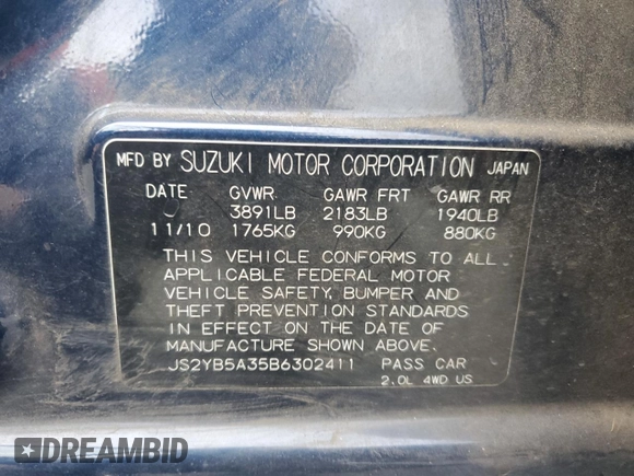 2011 Suzuki SX4 Crossover with VIN JS2YB5A35B6302411, listed as a Copart auction lot 80488394 with 63,532 mi miles and Salvage Title. Bid and sale history available at carsss.com. Image 16.