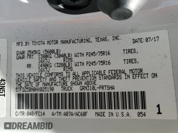 2017 Toyota Tacoma SR5 z VIN 5TFDZ5BN0HX025190, wystawiony jako Copart lot #53604695 z przebiegiem 163 039 mil mil oraz Szkoda całkowita • Salvage title. Historia ofert i sprzedaży dostępna na DreamBid. Obrazek 12.